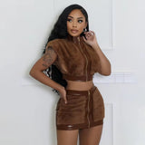 Faux Leather Skirt Set